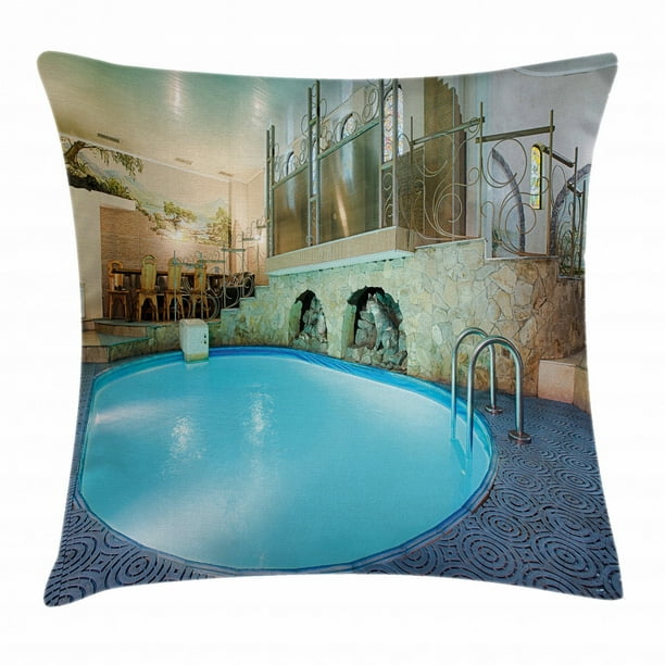 Modern Decor Throw Pillow Cushion Cover Vivid Blue Swimming Pool In Spa Interior Resort Relaxation Theraphy Theme Decorative Square Accent Pillow Case 24 X 24 Inches Blue Aqua Beige By Ambesonne