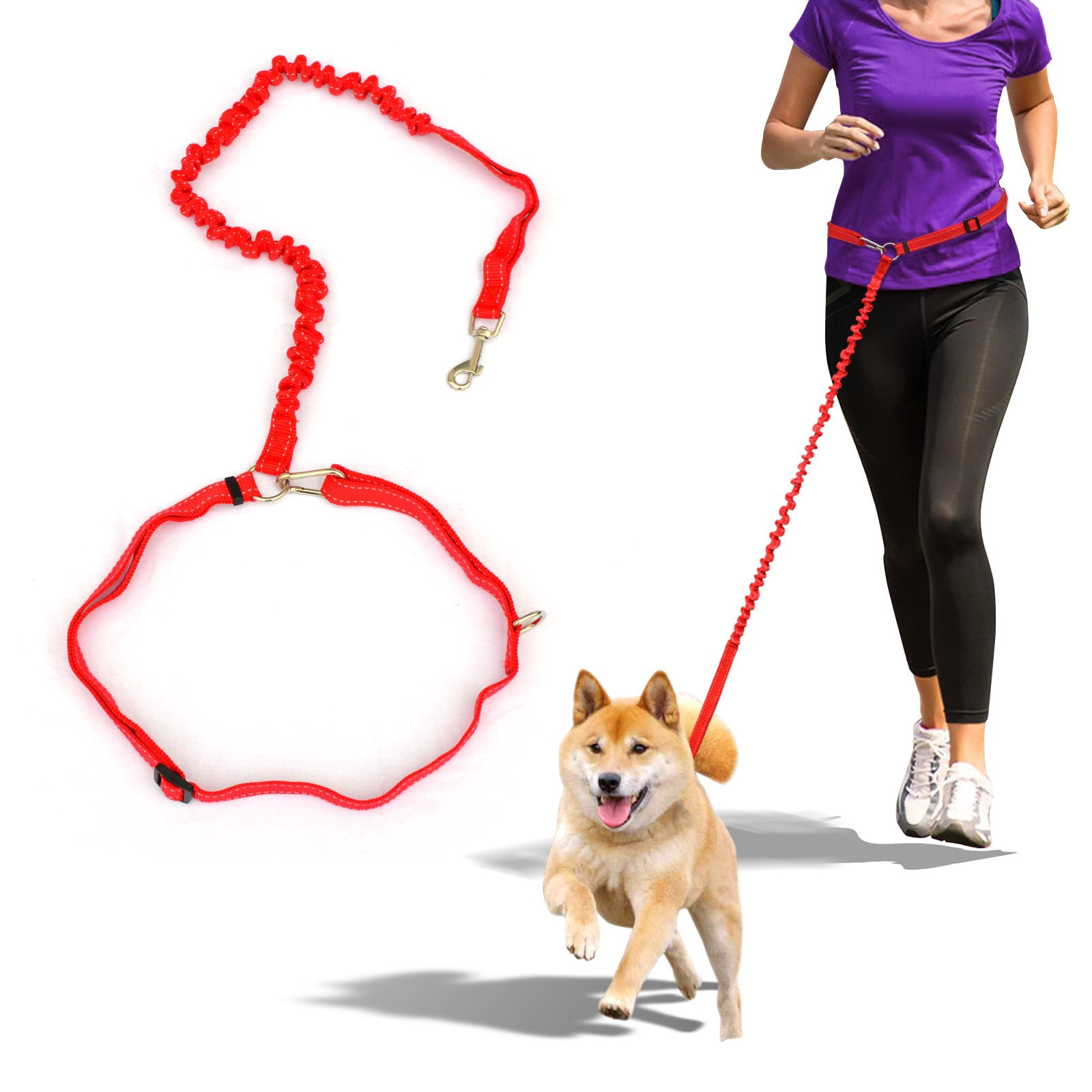 SUNNYOUTDOOR Hands Free Dog Running Leash with Adjustable Waist Belt Tranning Pet Leash for Jogging Walking Hiking, Red