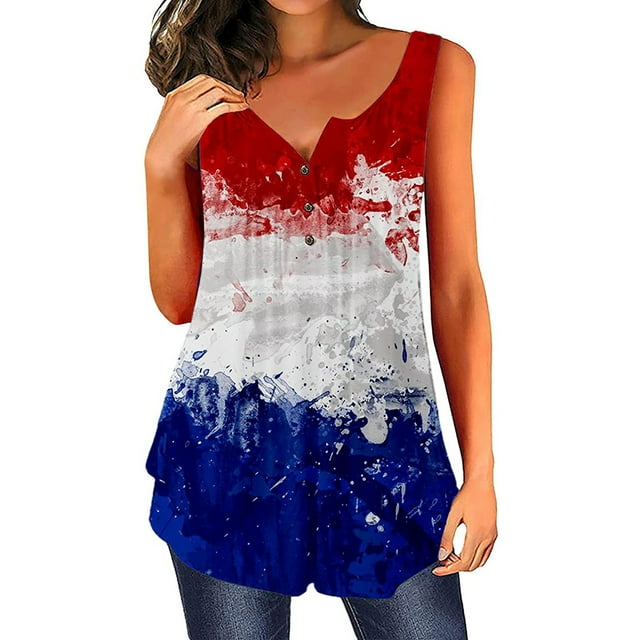 Mujeres sin mangas Love Heart O-cuello Día de la Independencia Impresión Relajada Tops Pompotops lopia989227