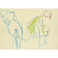 thumbnail image 2 of Albert Müller 18x14 Gold Ornate Wood Frame and Double Matted Museum Art Print Titled - Figurative Sketch (Female Act and Woman with Child) (1925), 2 of 4