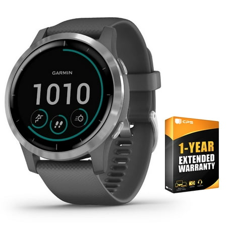 Garmin 010-02174-01 Vivoactive 4 Smartwatch Shadow Gray/Stainless Bundle with 1 Year Extended Warranty
