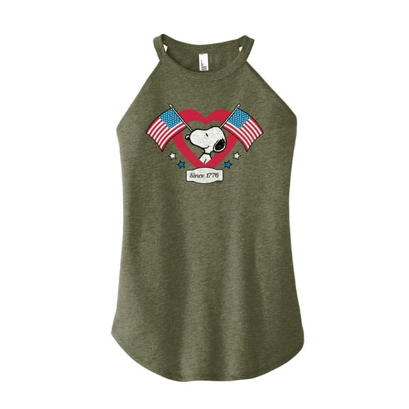 Peanuts - Snoopy Since 1776 Flag Heart - Juniors High Neck Tank Top