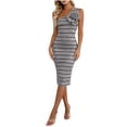 thumbnail image 5 of Asgosdo Women Dresses Sleeveless One Shoulder Flower Bodycon Striped Formal Wedding Cocktail Party Midi Dress, 5 of 5