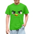 thumbnail image 1 of Blusas y camisas de manga corta con cuello redondo para niños y niñas, color liso, con estampado de expresión linda, manga corta, holgadas y cómodas, blusa para niña, 1 of 6