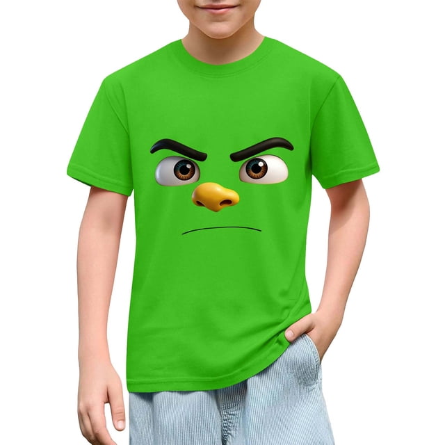 Blusas y camisas de manga corta con cuello redondo para niños y niñas, color liso, con estampado de expresión linda, manga corta, holgadas y cómodas, blusa para niña