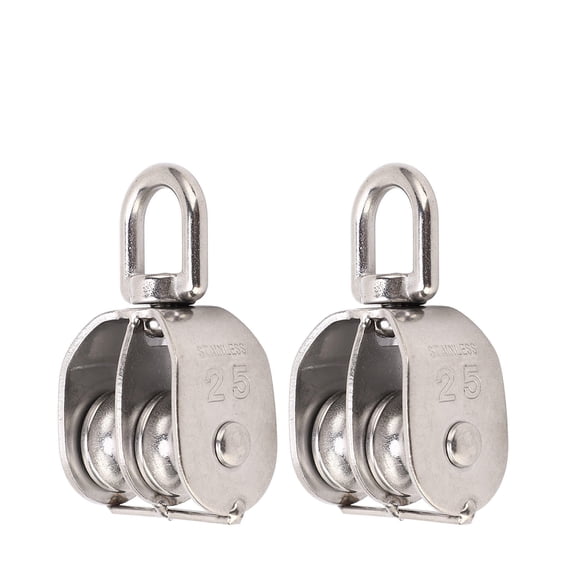 Yajisi 2-Pack M25 Double Pulley Block, Stainless Steel 150kg Bearing Swivel Pulley, 4.33x3.54x1.57in