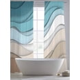 thumbnail image 6 of Turquoise Brown Semi Sheer Window Curtains 84 Inches Long, Teal White Geometric Gradient Stripes Rod Pocket Voile Silky Chiffon Curtain Light Filtering Drapes for Living Room, 52"x84", 2 Panels, 6 of 9