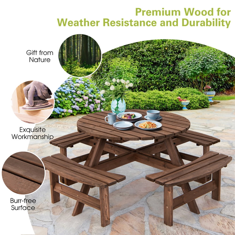 Aimee Lii Patio 8 Seat Wood Picnic Dining Seat Bench Set, Outdoor Patio Furniture Set
