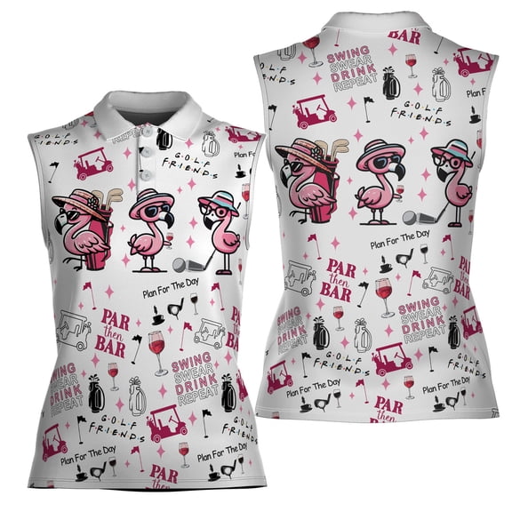 Funny Adorable Flamingo Par Then Bar Women Sleeveless Polo XS-4XL