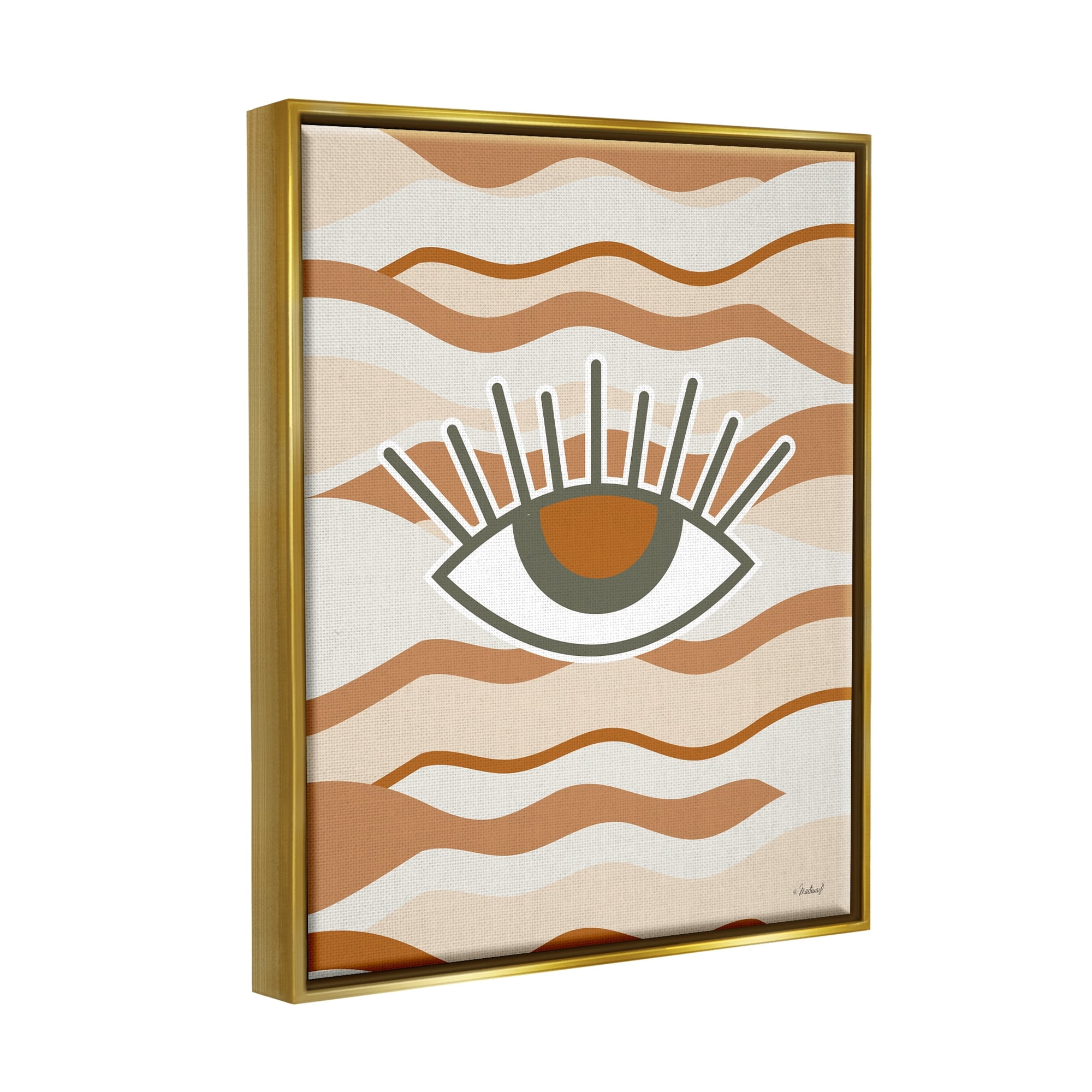 Stupell Industries Earthy Modern Spiritual Eye Wavy Striped Shapes Graphic Art Metallic Gold Floating Framed Canvas Print Wall Art, Design by Martina Pavlova