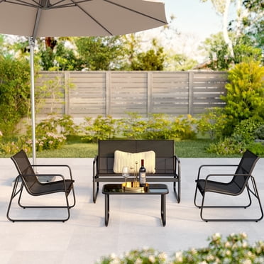 Asofer 4-Piece Patio Furniture Set with Loveseat for Poolside, Porch, Lawn, Black,Asofer 3-Piece Outdoor Rocking Bistro Set with Heightened