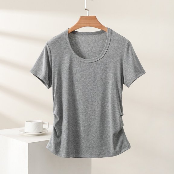 IUYRTFE Women Solid Color V Neck Short Sleeve T Shirt Slim Fit Casual Basic Top for Daily Wear