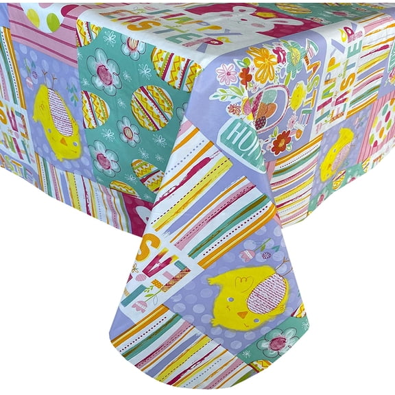 Newbridge Bunny Whimsy Easter and Spring Vinyl Flannel Backed Spring Tablecloth, 52" x 52" Square