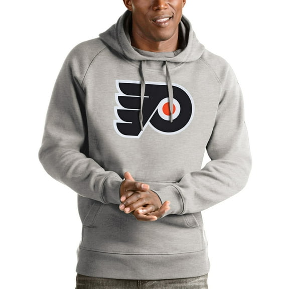 Men's Antigua Heathered Gray Philadelphia Flyers Logo Victory Pullover Hoodie