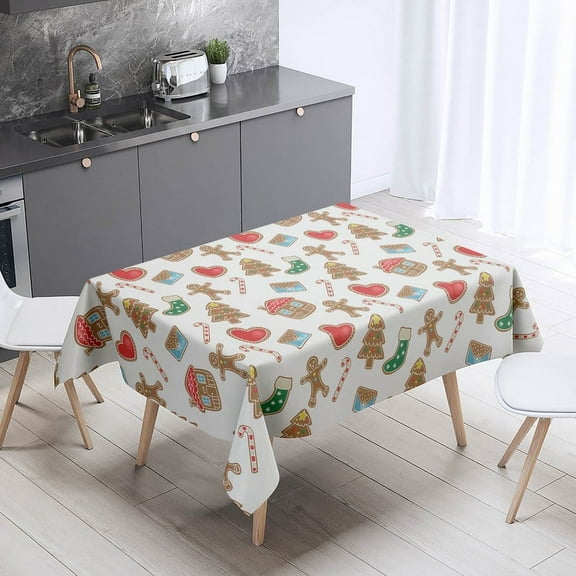 XAJAT 52‘‘x52'' Cartoon Rectangle Tablecloth, Cotton Linen Table Covers with Gingerbread Man Pattern