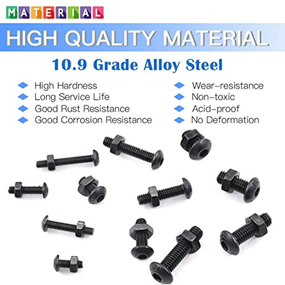 Black Oxide Finish Button Head Glarks 510Pcs M3 M4 M5 Alloy Steel Button Head Socket Cap Bolts Screws with Nuts Assortment Kit Black Oxide Finish Button Head Glarks 510Pcs M3 M4 M5 Alloy Steel Button Head Socket Cap Bolts Screws with Nuts Assortment Kit