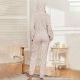 thumbnail image 3 of Oplxuo Womens Plush Hooded Jumpsuit Cute Hearts Graphic Fuzzy Onesie Pajamas Long Sleeve Winter Warm Rompers Sleepwear, 3 of 3