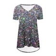 thumbnail image 4 of Jienlioq Hauts Uniques pour Femmes Mode Décontractée Imprimé Court devant et Long derrière Manches Courtes Raglan Col en V, 4 of 5