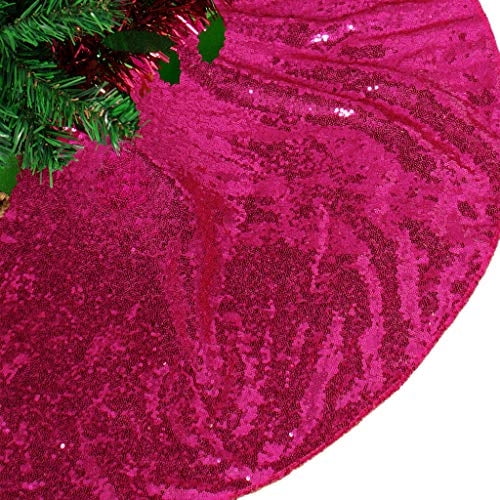 Falda de árbol AMZLOKAE con lentejuelas rosa intenso, 90 cm, decoración navideña