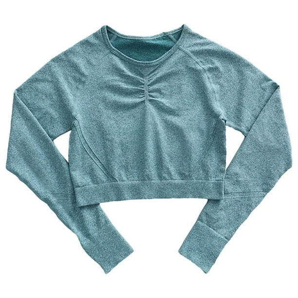 Traje de yoga para mujer, pantalones cortos de cintura alta, camisetas cortas de manga larga, ropa para gimnasio y jogging Manga larga S