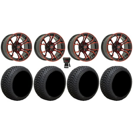 GTW Spyder 14 Golf Cart Wheels Red 205×30 Cruze Tires E-Z-GO & Club Car