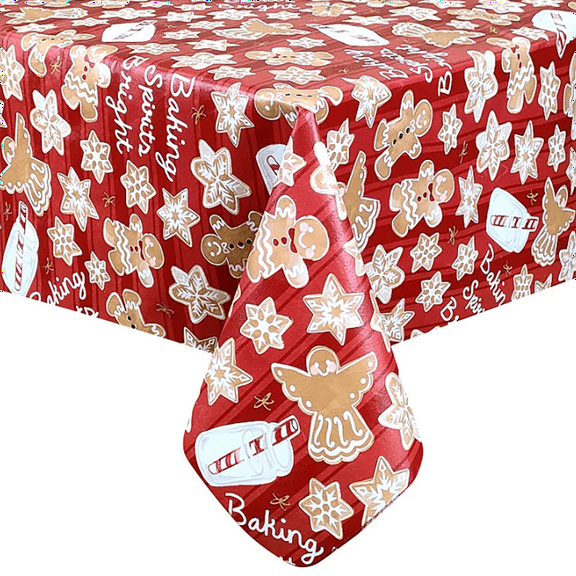 St. Nicholas Square Gingerbread Tablecloth, Christmas Vinyl Table Cover 60x84 in