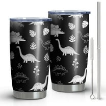 20oz Tumblers Black White Dinosaur Skeletons Bold Stainless Steel Vacuum Insulated Double Wall Travel Tumbler Cups Mug with Lid and Straw,Cleaning Brush for Cold & Hot Drinks