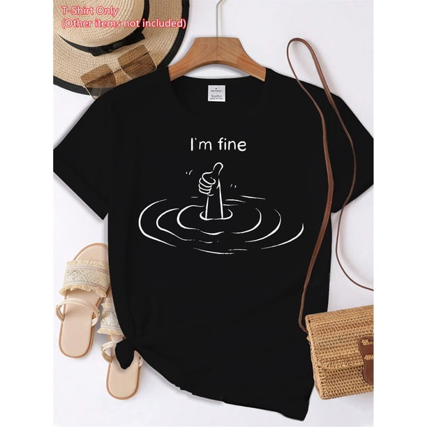 Camiseta de Mujer S I M con Estampado Fino, Manga Corta y Cuello Redondo, Top Casual para Verano y Primavera, Ropa de Mujer