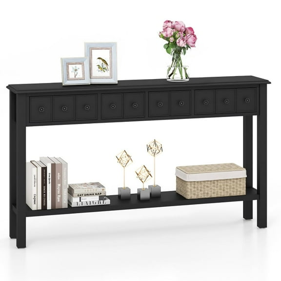 GVN Console Table, Entryway Table,60 Inch Long Sofa Table with 4 Drawers and Open Shelf for Living Room-Black