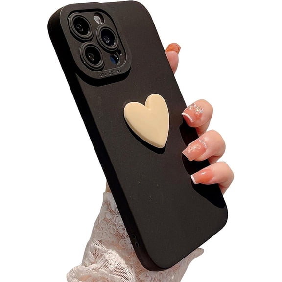 Compatible with iPhone 13 Pro Max Cute 3D Love Heart Case Camera Protection Shockproof Soft Bumper Phone Case for Women Girls for iPhone 13 Pro Max 6.7 Inch Black