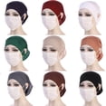 thumbnail image 3 of Solid Color Ready Bandanas Cap Accessories Hijab Caps Women's Hijab Undercap with Ear Hole Islamic Scarf Hat COFFEE, 3 of 8