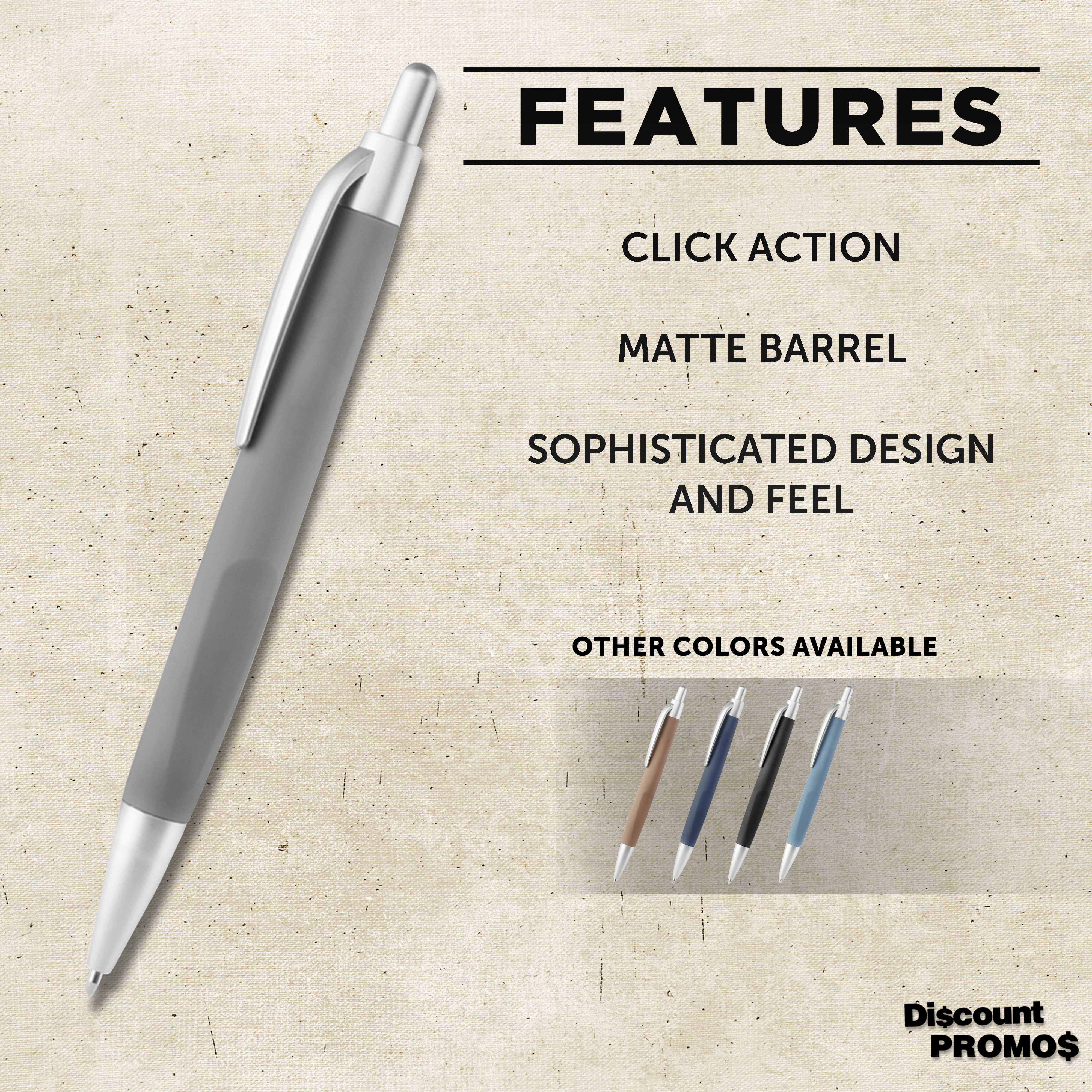 10 Atlas Click Action Pens Pack - Plastic, Black Ink - Grey