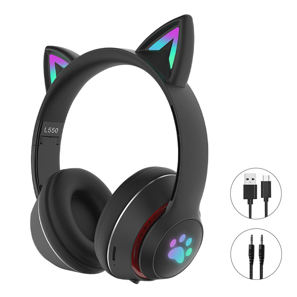 誕生日プレゼントCat Ear Gaming Bluetooth Headset Foldable Microphone, with 5.0  Wireless Hea イヤホン、ヘッドホン