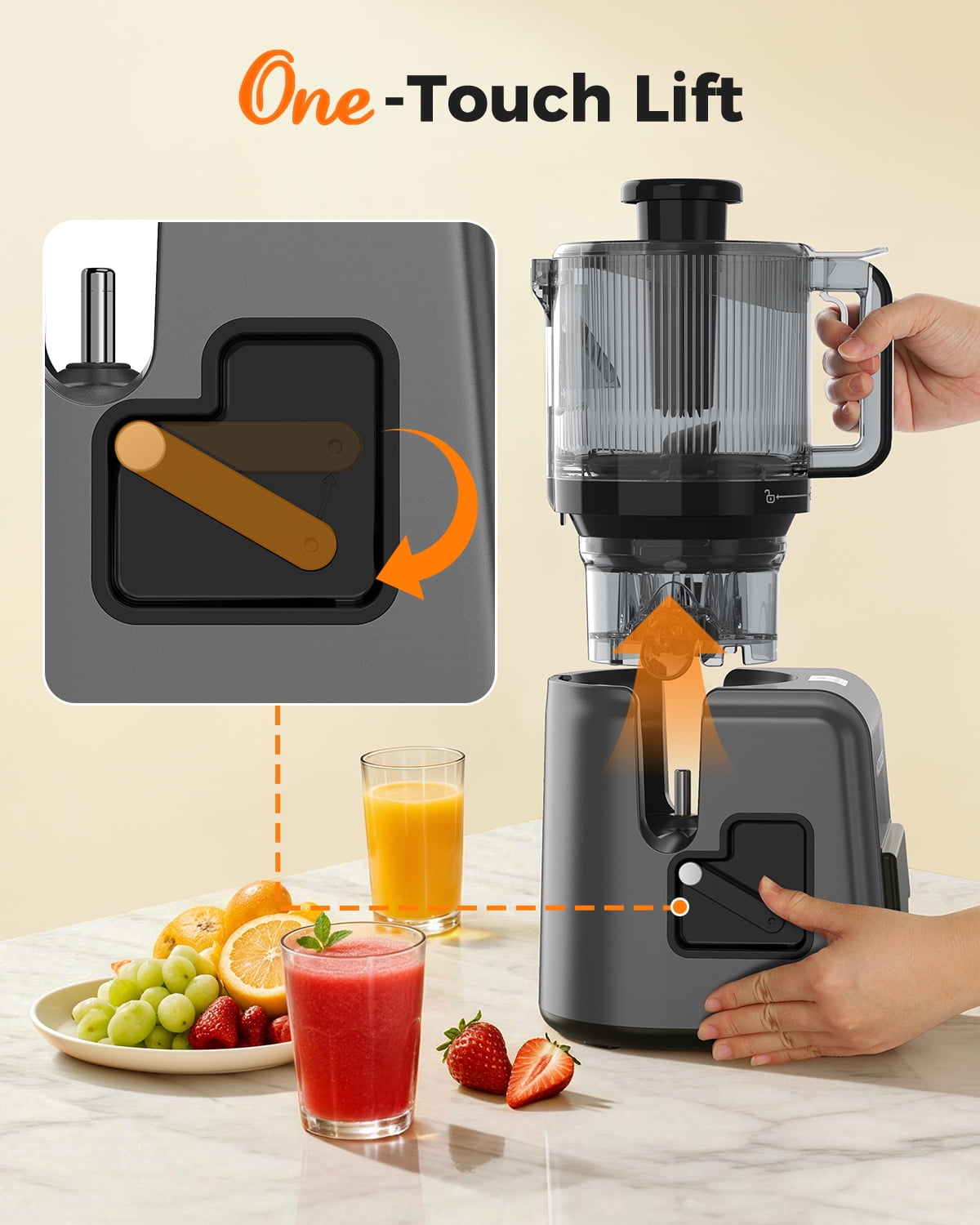 SMALLHOO Juicer Machines 6.5" Extra Wide Chute, 3-in-1 for Juice, Sorbet & Nut Milk, Cold Press Juicer for Whole Fruit, Quiet, Easy to Clean & BPA-Free