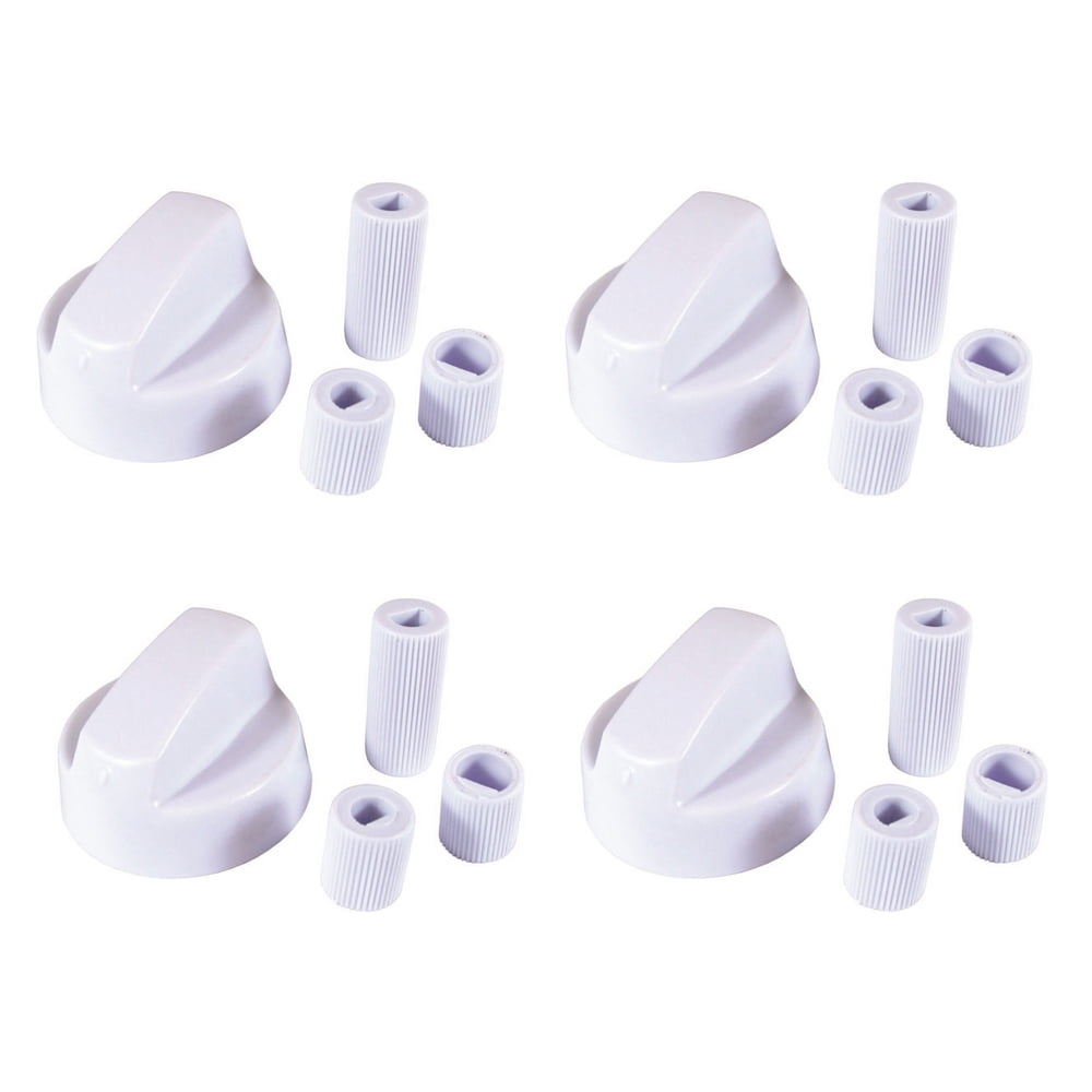 4Pack White Generic Design Stove / Oven Control Knob With 12 Adapters
