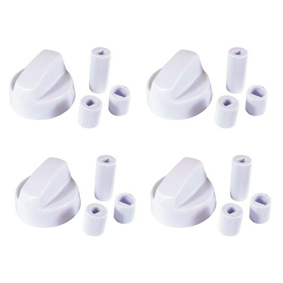 4 Your Home Design White Stove Oven Control Knob with 12 Adapters, 4 Pack