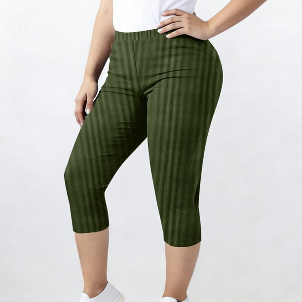 TaTaai Women's Plus Size Ribbed Yoga Capris High Waisted Elastic Waist Solid 7/8 Length Stretchy Leggings Athletic Casual Lounge Non-See-Through Gift