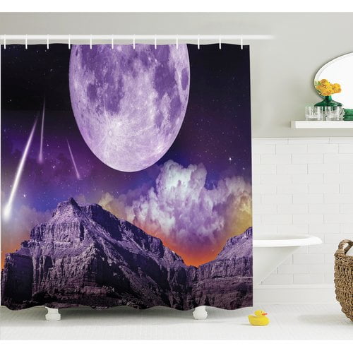 Ambesonne Outer Space Moon and Asteroids Shower Curtain Set