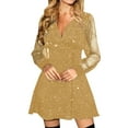 thumbnail image 5 of DHFJKG Formal Dresses Women Glitter Party Mini Dress Mesh Sheer Long Sleeve V Neck Sexy Evening Gown Flared Hem A Line Versatile Dresses, 5 of 6