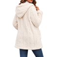 thumbnail image 2 of Fleece Jacket for Women Hooded Sherpa Jacket Button Down Cable Knit Long Sleeve Fall Winter Warm Coat with Pockets, 2 of 7