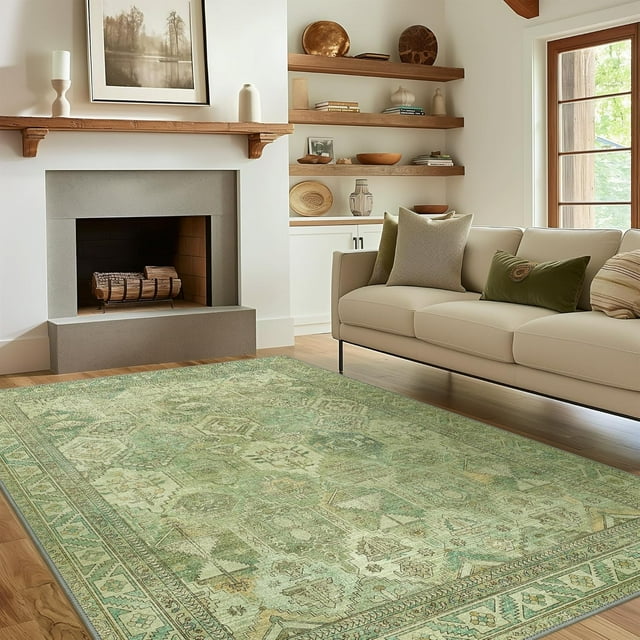 Area Rug x for Living Room Bedroom Dining Room Washable Rugs Vintage Distressed Print Carpet UltraThin Chenille Low Pile Lightweight Rug with Non Slip Backing Sepia
