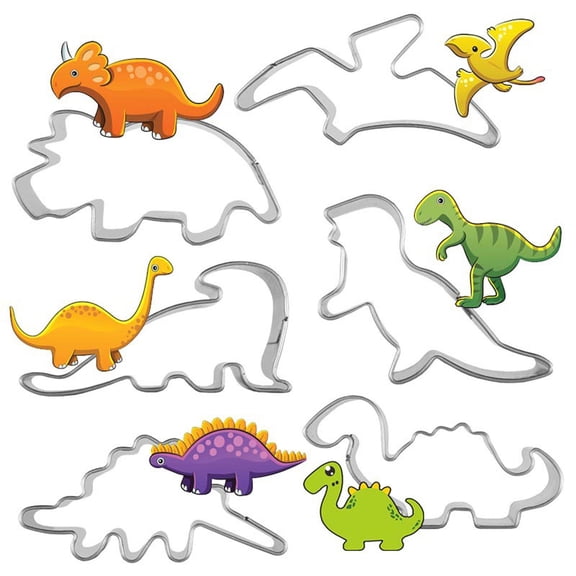 Stainless Steel Baking Set, Cookie Cutters for Kids, Animal Cookie Cutters, Cookie Cutters Shapes, 2.5X2 in, Dinosaur Party Favors, 6 Pc, Fondant Work