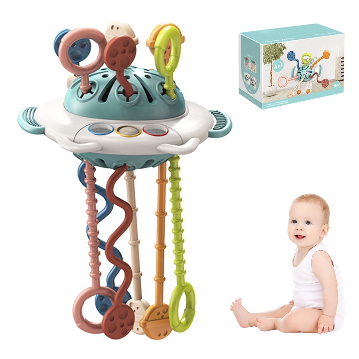 Baby Sensory Development Toys Soft Sensory Training Toys Children UFO Pull String Activity Toy