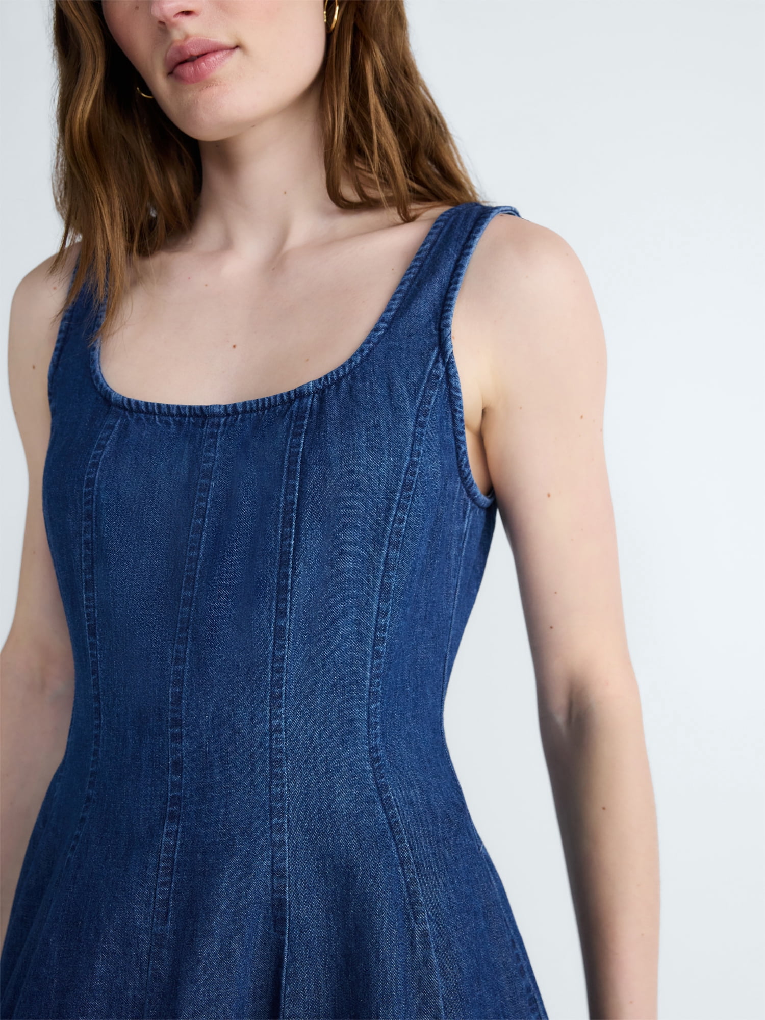 Free Assembly Womans Sleeveless Square Neck Paneled Midi Dress Size-XS-XXL