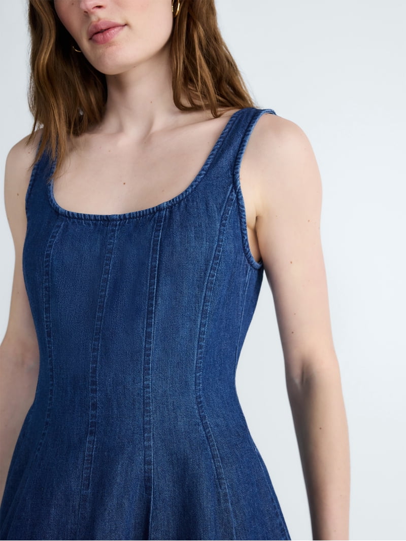 Free Assembly Womans Sleeveless Square Neck Paneled Midi Dress