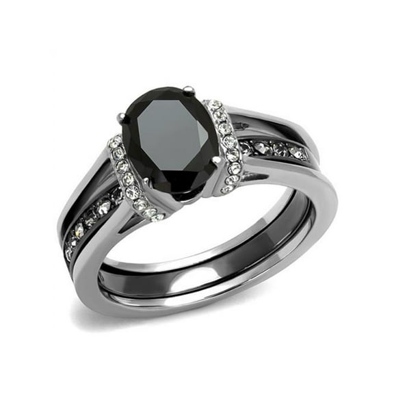 2.12 Ct Oval Cut Black Cz Two Toned Ion Plated Stainless Steel Wedding Ring Set Size 9