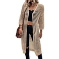 thumbnail image 3 of Women'S Hollow Out 3/4 Sleeve Open Front Knit Cardigan Long Sweater Tops Apricot XL, 3 of 9