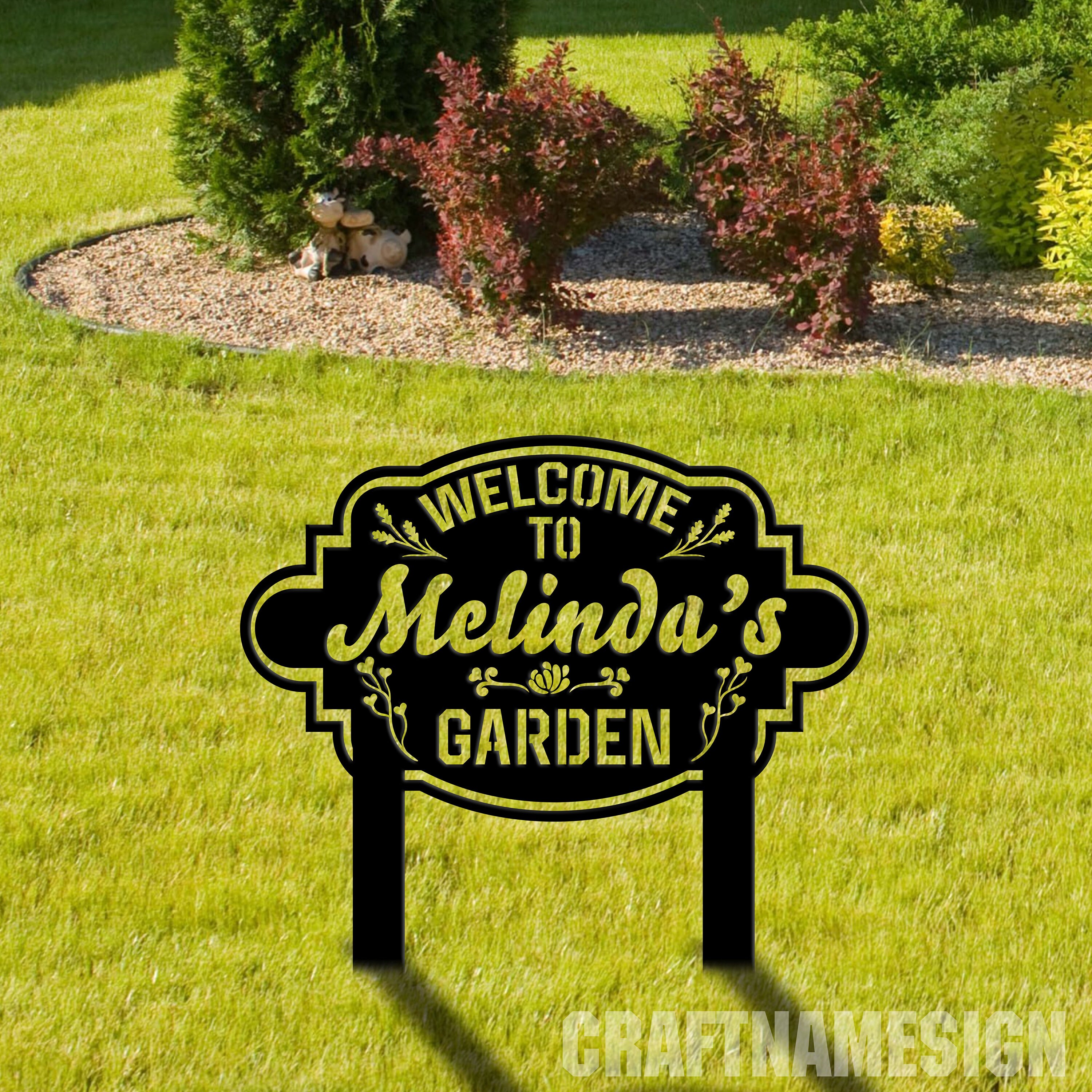 Craftnamesign Custom Garden Metal Sign with Stakes, Garden Decor, Metal Yard Decor, Gardening Sign