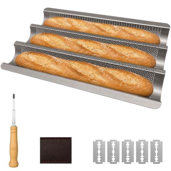 1 Pc Nonstick Perforated Baguette Pan – Heavy-Duty Carbon Steel, 3 Loaves French Bread Baking Tray, Golden-Brown Crust, Even Heat Distribution, for Home & Commercial Use