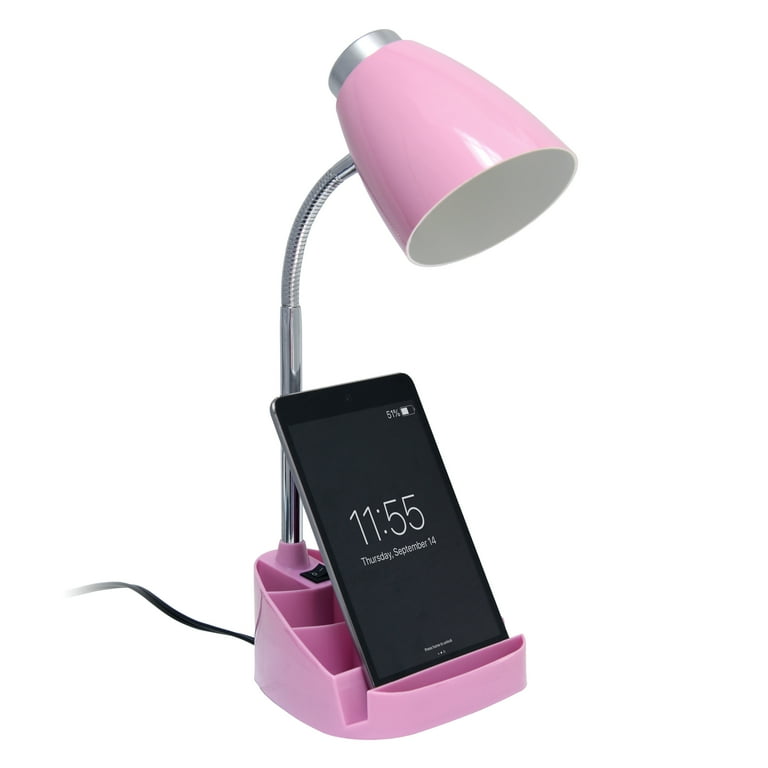 Simple Designs 18.5 Gooseneck Organizer Desk Lamp with iPad and Tablet Stand Book Holder Pink Walmart